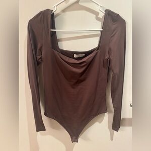Babaton Dark Brown Long Sleeve Bodysuit - Size M